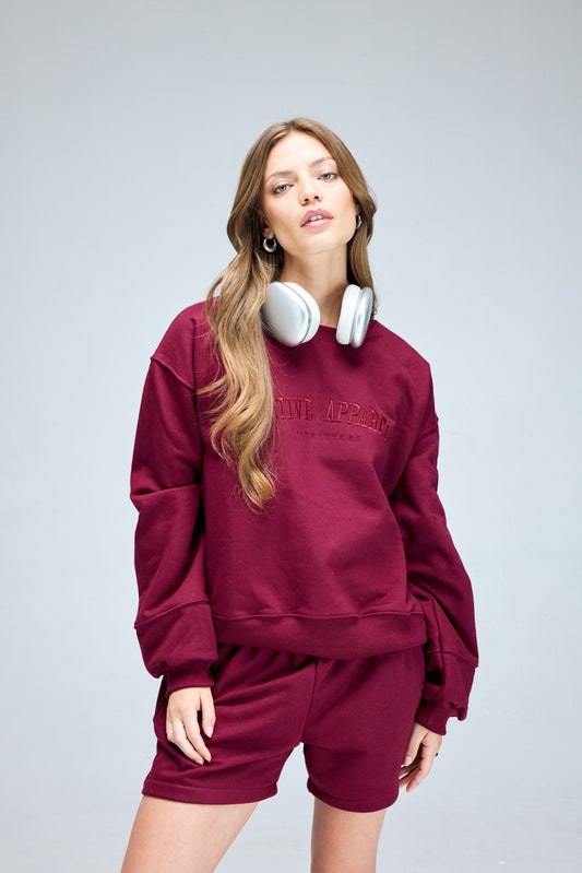 Poleron Crew Neck Bordado Active Apparel_Burdeo