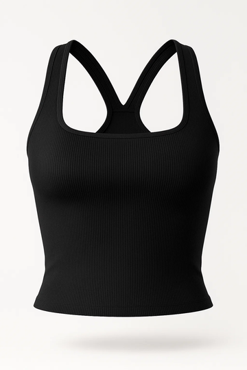 Tank top acanalado compresivo_Negro