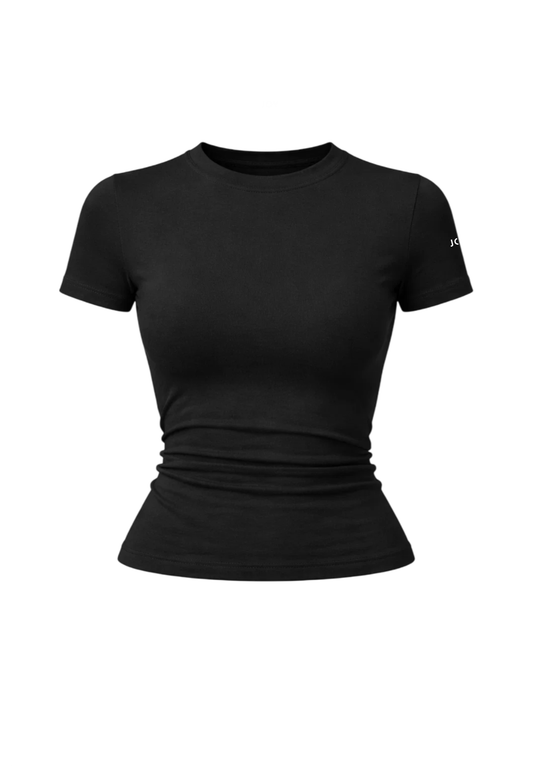 Polera ajustada de manga corta_Negro