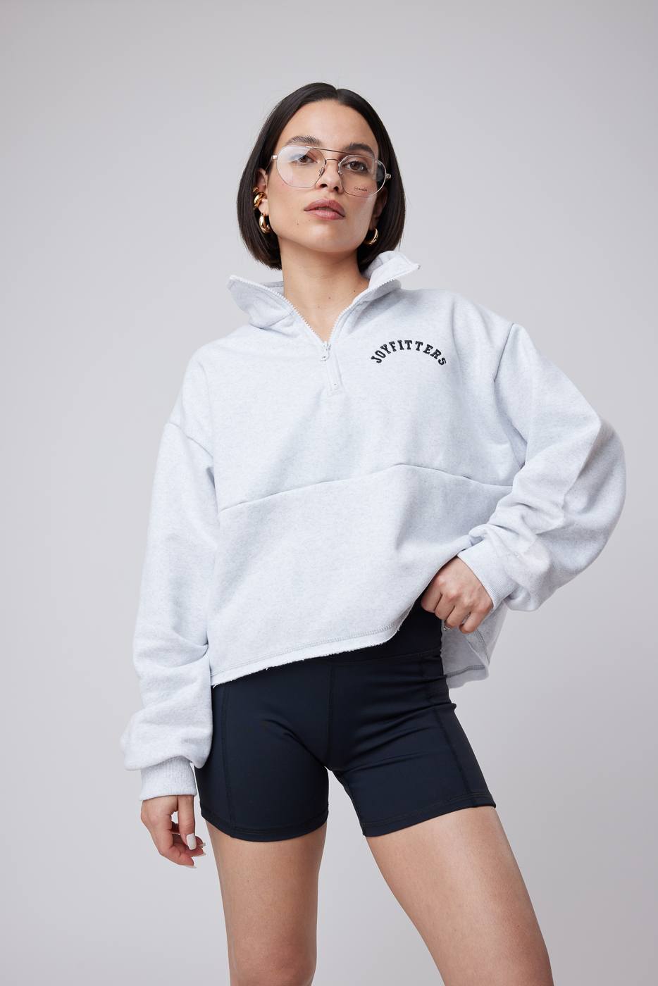 Zip Sweatshirt Crop White Grey