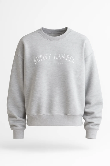 Poleron Crew Neck Bordado Active Apparel_Gris Blanco