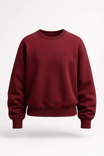Poleron Crew Neck Bordado Active Apparel_Burdeo