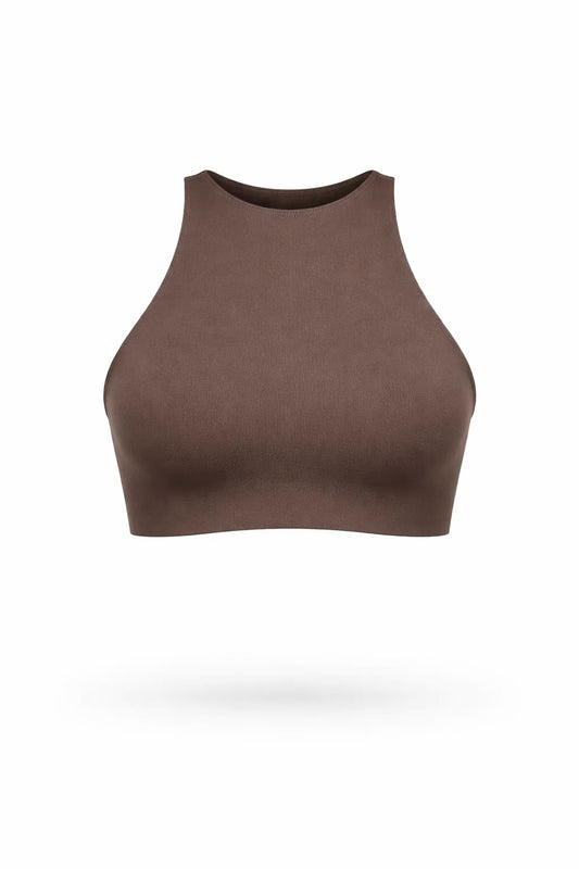 Top deportivo crop de cuello alto_Cafe